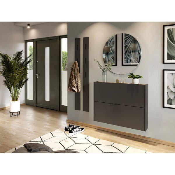 Antracitový výklopný/závěsný botník v dekoru dubu 100x83x18 cm Ameca – Germania-image-1