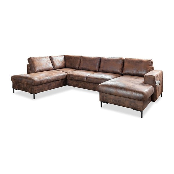 Hnědá rozkládací pohovka do "U" z imitace kůže Miuform Lofty Lilly Vintage, levý roh