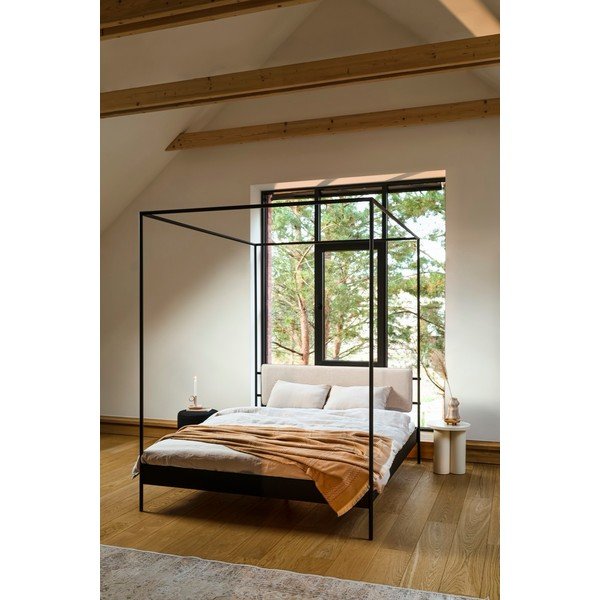 Černá/béžová ocelová čalouněná dvoulůžková postel s nebesy s roštem 180x200 cm Eton – noo.ma-image-1