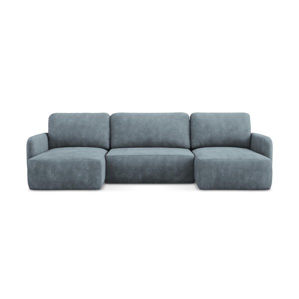 Šedomodrá žinylková rozkládací/s úložným prostorem rohová pohovka (do "U") Lilo – Makamii