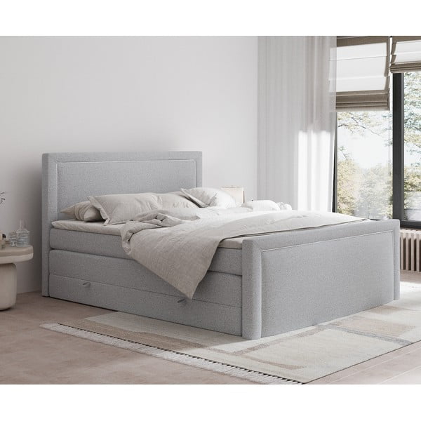 Světle šedá boxspring postel s úložným prostorem 160x200 cm Lavenda – Maison de Rêve-image-1