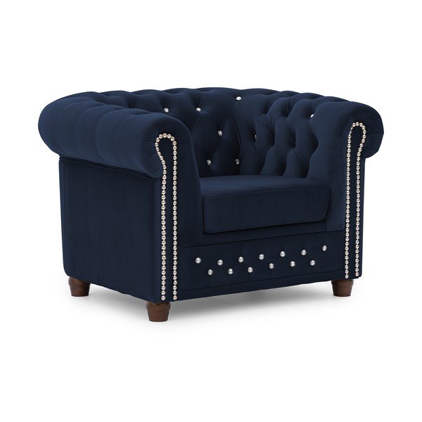 Modré sametové křeslo chesterfield York Blik – Ropez