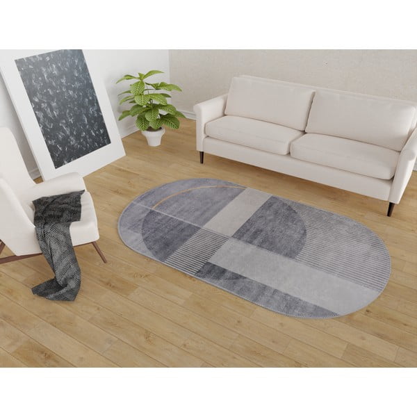 Šedý pratelný koberec 60x100 cm Oval – Vitaus-image-1