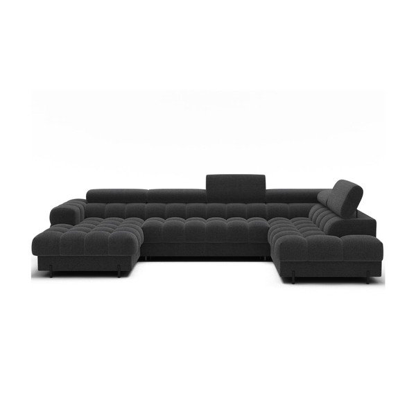 Tmavě šedá rozkládací rohová pohovka z textilie bouclé (pravý roh/do "U") Feraria – ELTAP