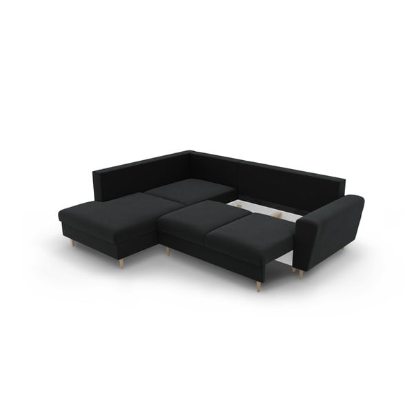 Černá sametová rozkládací/s úložným prostorem rohová pohovka (levý roh/do L) Kyoto – Cosmopolitan Design-image-3