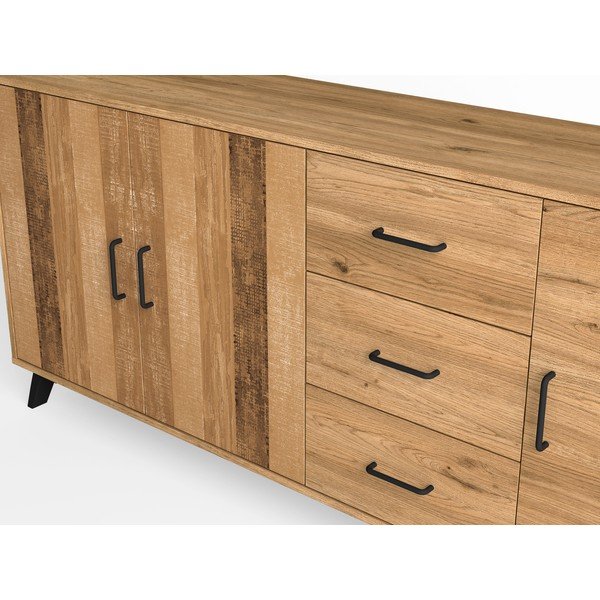 Nízká komoda v dekoru dubu v přírodní barvě 181x81 cm Nordic – Marckeric-image-4