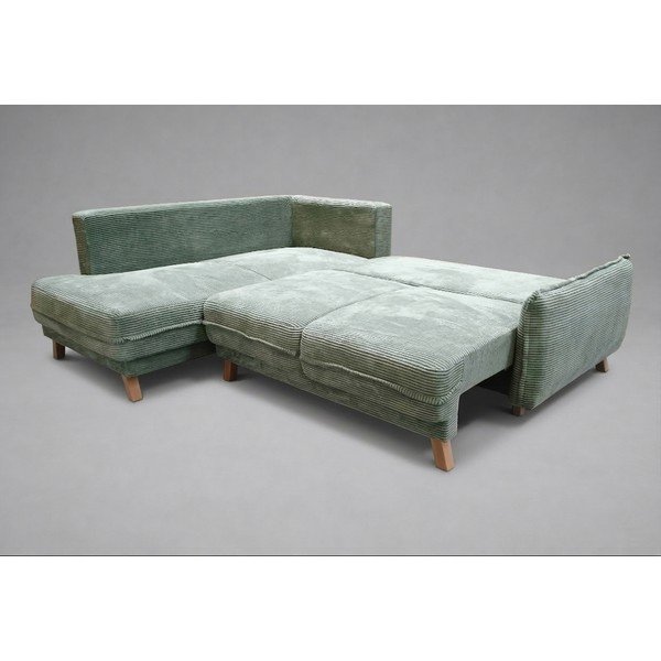 Světle zelená manšestrová rozkládací/s úložným prostorem rohová pohovka (levý roh/do L) Tori - II. jakost – Bonami Selection-image-3