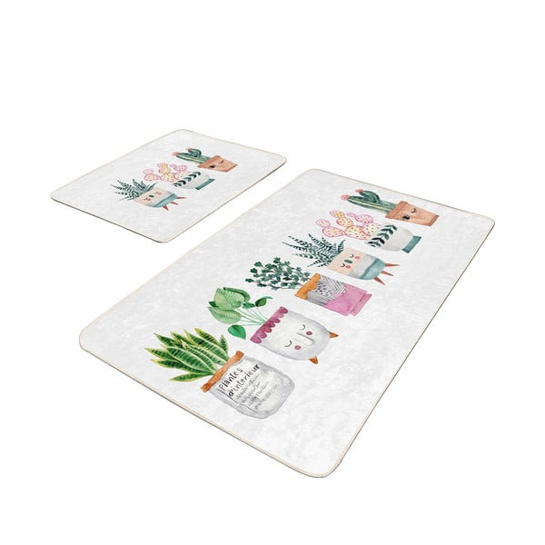 Bílé sametové koupelnové předložky v sadě 2 ks 60x100 cm Succulent – Mila Home