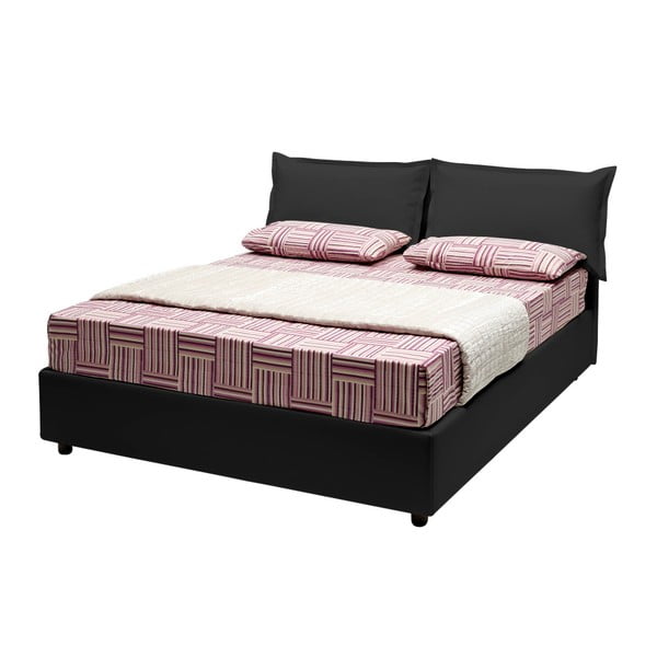 Černá dvoulůžková postel s úložným prostorem a potahem z koženky 13Casa Rose, 160 x 190 cm