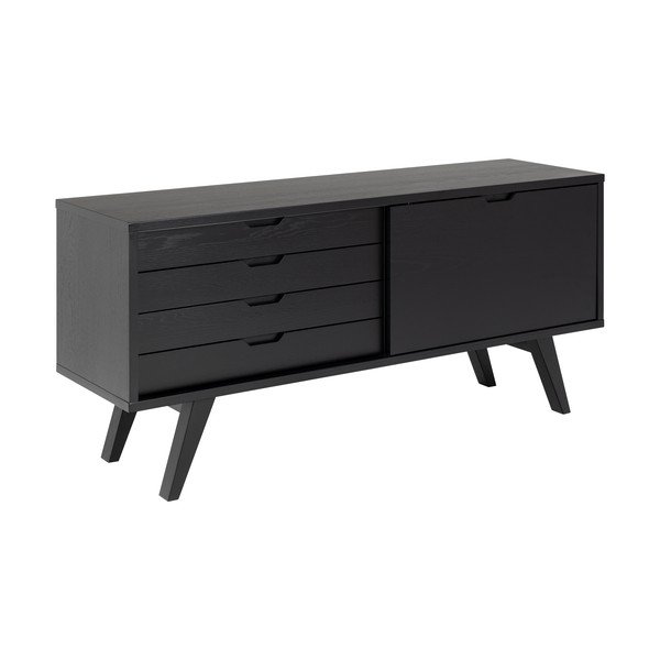Černá nízká komoda v dekoru dubu s posuvnými dveřmi 160x72 cm A-Line – Actona-image-2