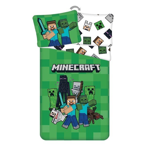 Zelené dětské povlečení na jednolůžko z mikrovlákna 140x200 cm Minecraft Block Stack – Jerry Fabrics