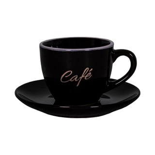 Černý šálek na espresso s podšálkem z kameniny Mandala – Antic Line