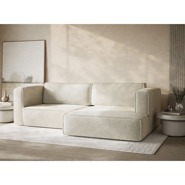 Krémová žinylková rozkládací/s úložným prostorem rohová pohovka (pravý roh/s lenoškou) Velto – Maison de Rêve-image-4