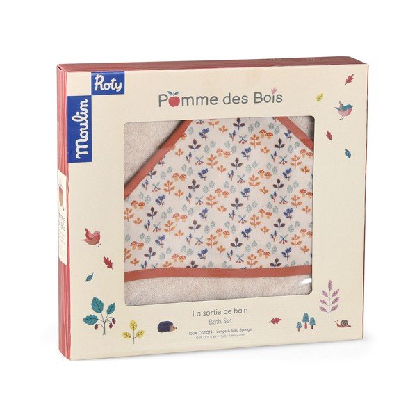 Krémová bavlněná dětská osuška s kapucí 80x80 cm Pomme des Bois – Moulin Roty-image-3