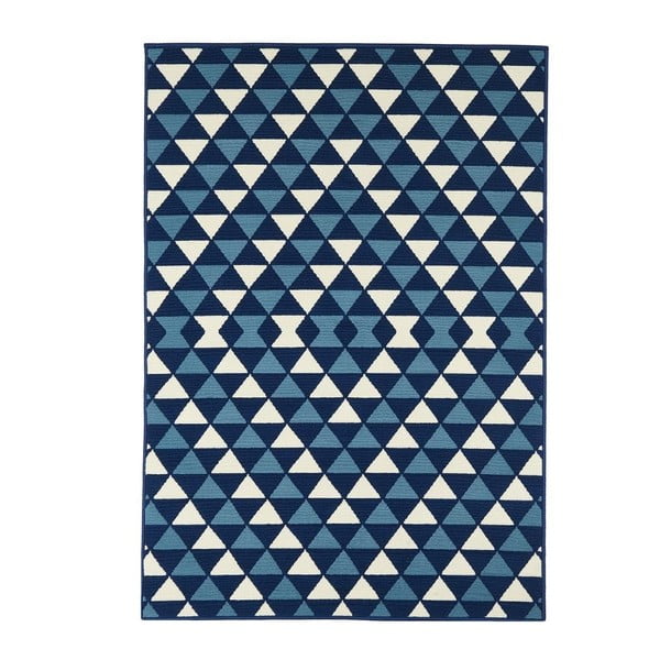 Tmavě modrý venkovní koberec Floorita Triangles, 133 x 190 cm
