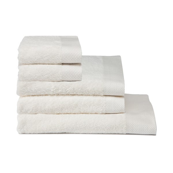 Sada krémově bílé osušky a 4 ručníků z organické bavlny Seahorse Pure Basalt