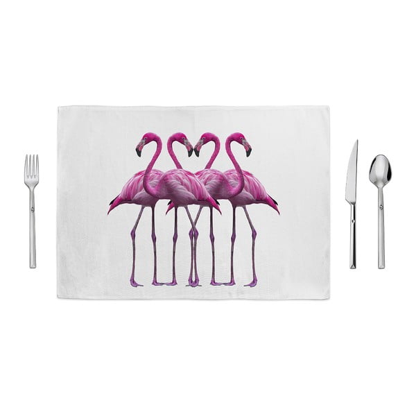 Růžovobílé prostírání Home de Bleu Flamingo Friends, 35 x 49 cm