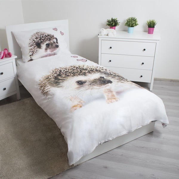Bílo-hnědé bavlněné dětské povlečení na jednolůžko 140x200 cm Hedgehog – Jerry Fabrics-image-1