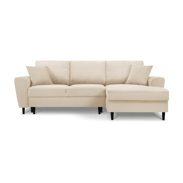 Béžová manšestrová rozkládací/s úložným prostorem rohová pohovka (pravý roh/s lenoškou) Kyoto – Cosmopolitan Design