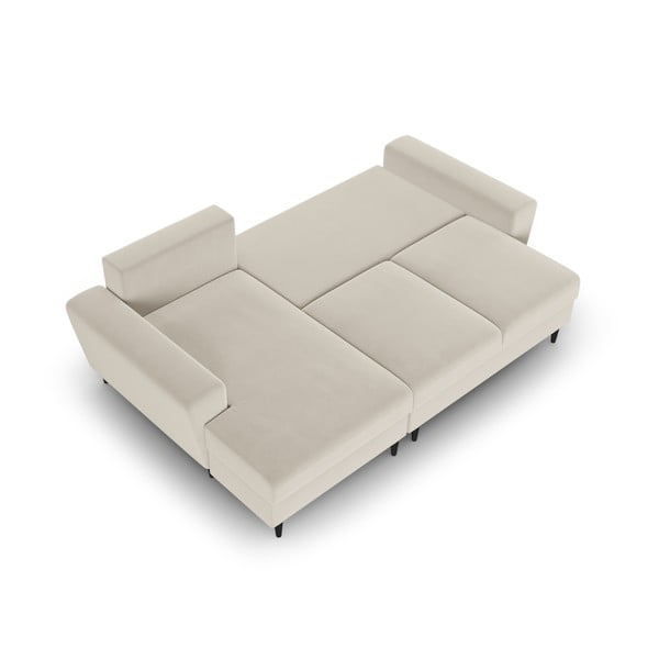 Béžová sametová rozkládací/s úložným prostorem rohová pohovka (levý roh/s lenoškou) Kyoto – Cosmopolitan Design-image-2