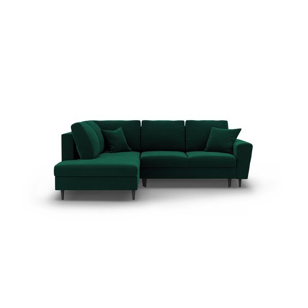 Zelená sametová rozkládací/s úložným prostorem rohová pohovka (levý roh/do L) Kyoto – Cosmopolitan Design