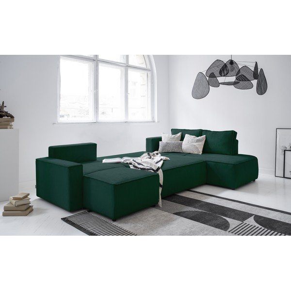 Tmavě zelená manšestrová rozkládací rohová pohovka (pravý roh/do "U") Brave Dave – Miuform-image-3