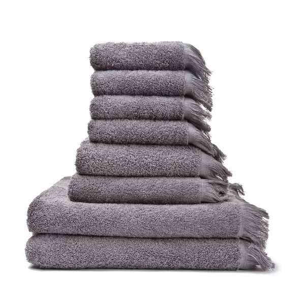Set 4 šedých osušek a 4 ručníků z čisté bavlny Casa Di Bassi Basic