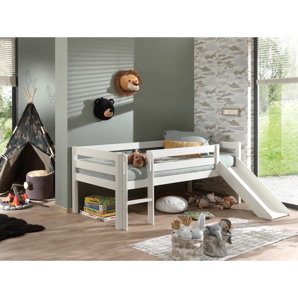 Bílá dětská vyvýšená postel se skluzavkou Vipack Pino, 90 x 200 cm-image-1