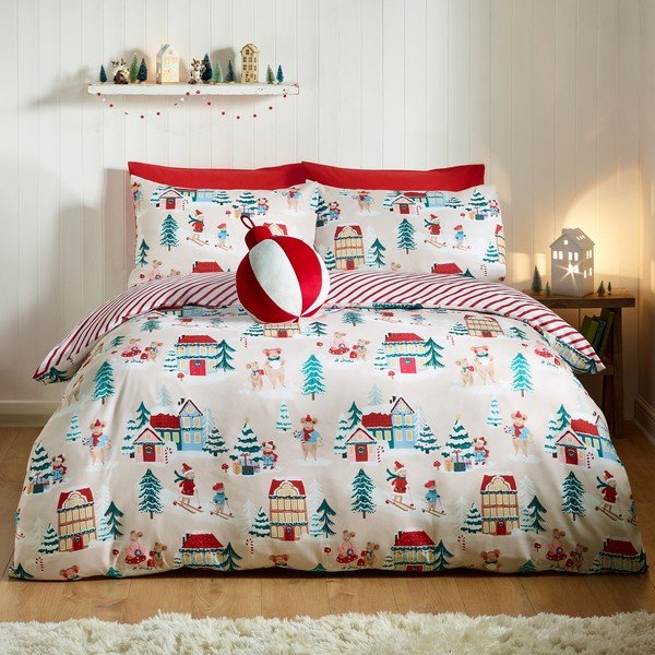 Povlečení na dvoulůžko 230x220 cm Christmas Mouse Town – Catherine Lansfield