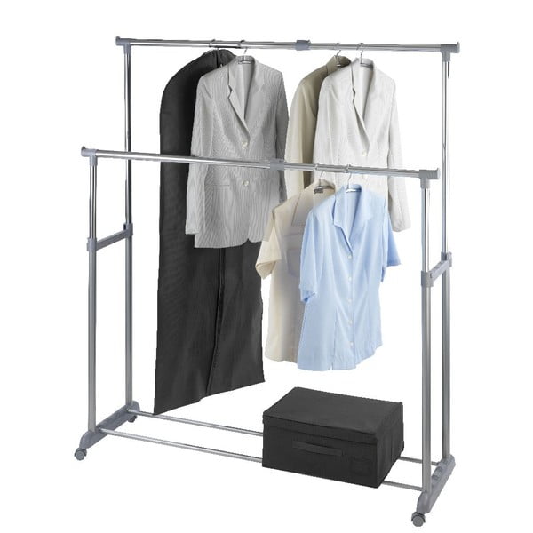 Šedý kovový teleskopický pojízdný stojan na oblečení Twin – Wenko-image-3