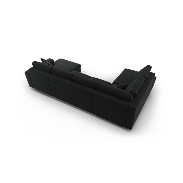 Černá sametová rozkládací/s úložným prostorem rohová pohovka (levý roh/do "U") Kyoto – Cosmopolitan Design-image-4