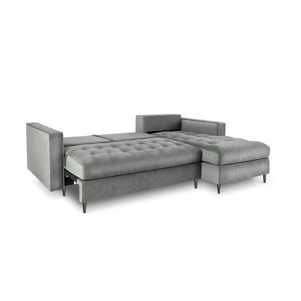 Světle šedá sametová rozkládací rohová pohovka Milo Casa Santo, pravý roh-image-4