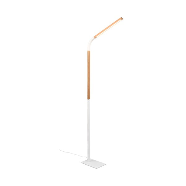 LED stojací lampa v bílé a přírodní barvě s dřevěným stínidlem (výška 169,5 cm) Norris – Trio