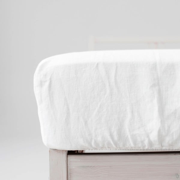 Bílé napínací prostěradlo s příměsí lnu 90x200 cm – Linen Tales-image-3