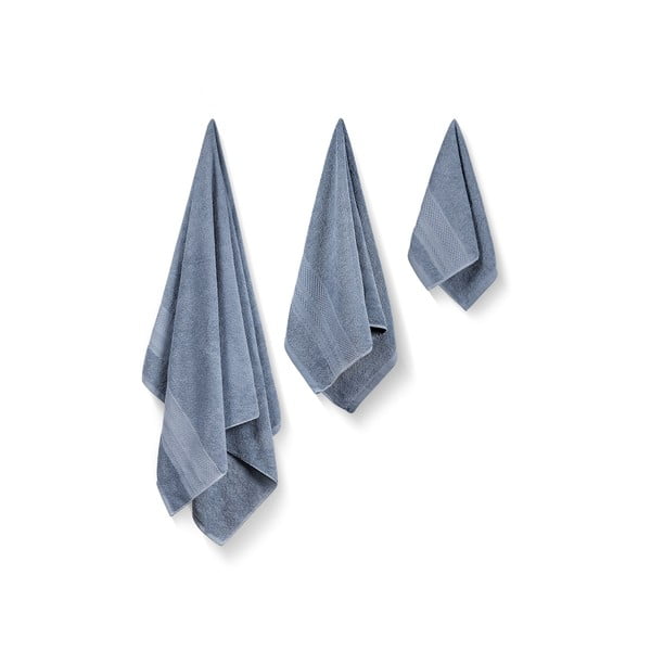 Modré froté bavlněné ručníky a osušky v sadě 3 ks Piramit – Foutastic-image-1