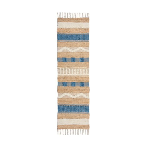 Ručně tkaný běhoun s příměsí juty v modro-přírodní barvě 60x230 cm Medina Jute – Flair Rugs