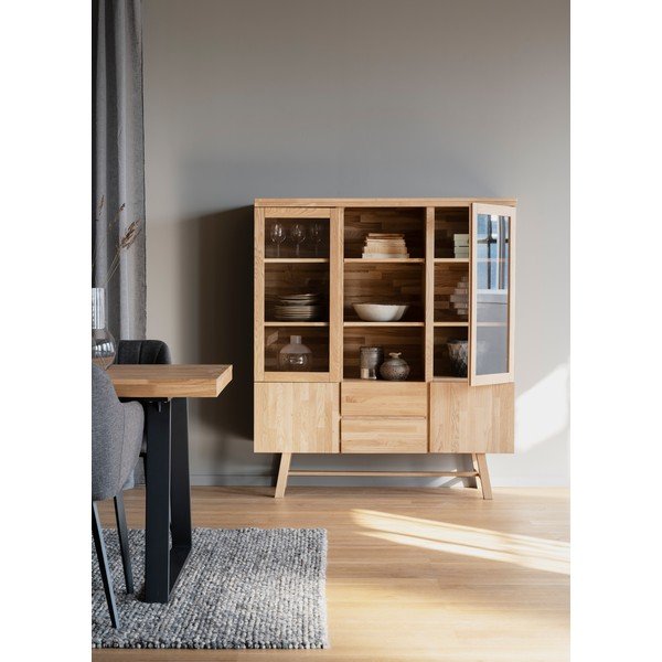 Vitrína z dubového dřeva v přírodní barvě 130x150 cm Brooklyn - Rowico-image-4