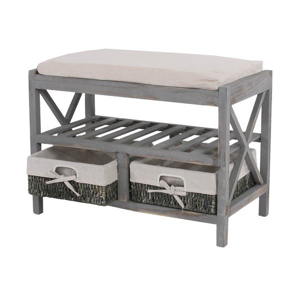 Šedý botník s lavicí Mendler Shabby