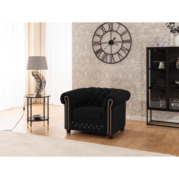 Černé sametové křeslo chesterfield York Blik – Ropez-image-3