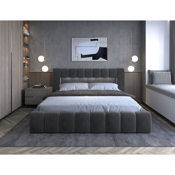 Šedá čalouněná dvoulůžková postel s úložným prostorem s roštem 160x200 cm Lamica – ELTAP-image-2