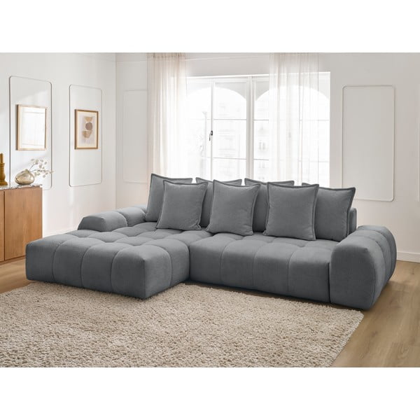 Tmavě šedá žinylková rozkládací/s úložným prostorem rohová pohovka (levý roh/s lenoškou) Everest – Bobochic Paris-image-1