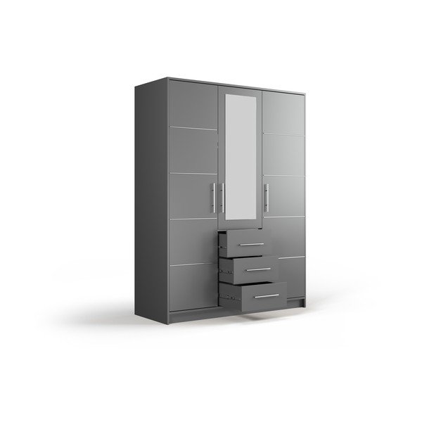 Šedá šatní skříň se zrcadlem 147x200 cm Derry - Cosmopolitan Design-image-3