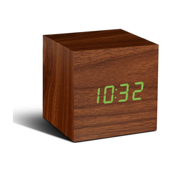 Hnědý budík se zeleným LED displejem Gingko Cube Click Clock