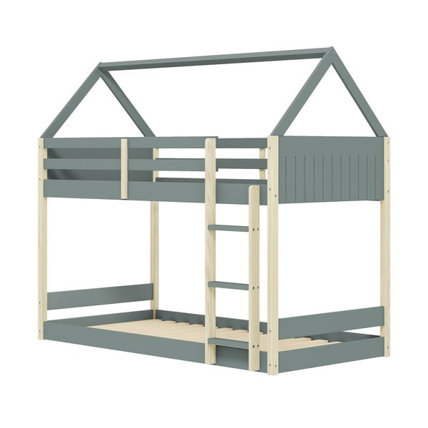 Domečková/patrová dětská postel s roštem 90x190 cm v přírodní barvě/šedozelená Valka – Marckeric-image-3