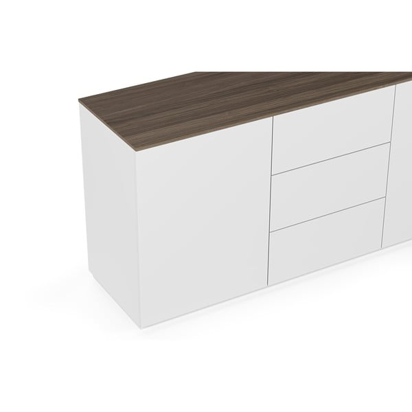 Bílá komoda s deskou v dekoru ořechového dřeva se 3 šuplíky a 2 dveřmi TemaHome Join-image-3
