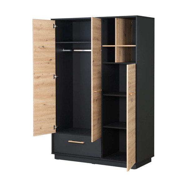 Dětská šatní skříň v dekoru dubu v antracitovo-přírodní barvě 132x195 cm Lenn – Roba-image-4