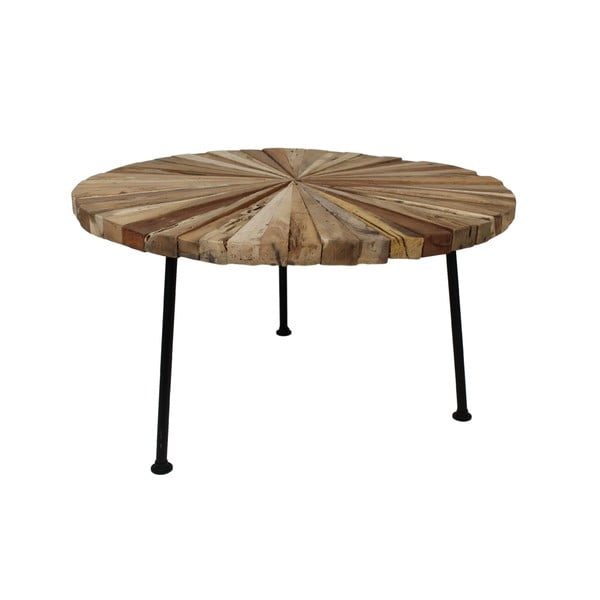 Odkládací stolek s deskou  z teakového dřeva a černými nohami HSM collection Sun Round, ⌀ 80 cm