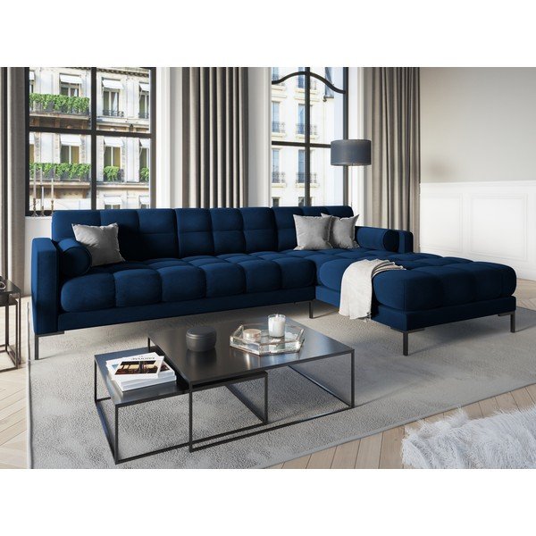 Tmavě modrá sametová rohová pohovka Cosmopolitan Design Bali, pravý roh-image-1