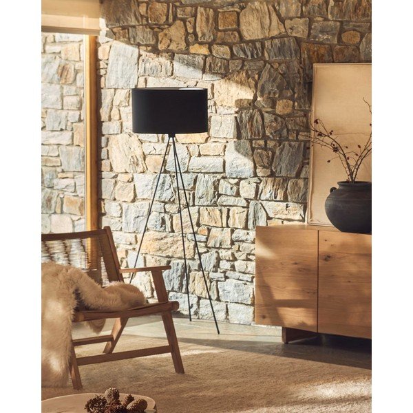Černá stojací lampa s textilním stínidlem (výška 157 cm) Ikia – Kave Home-image-1