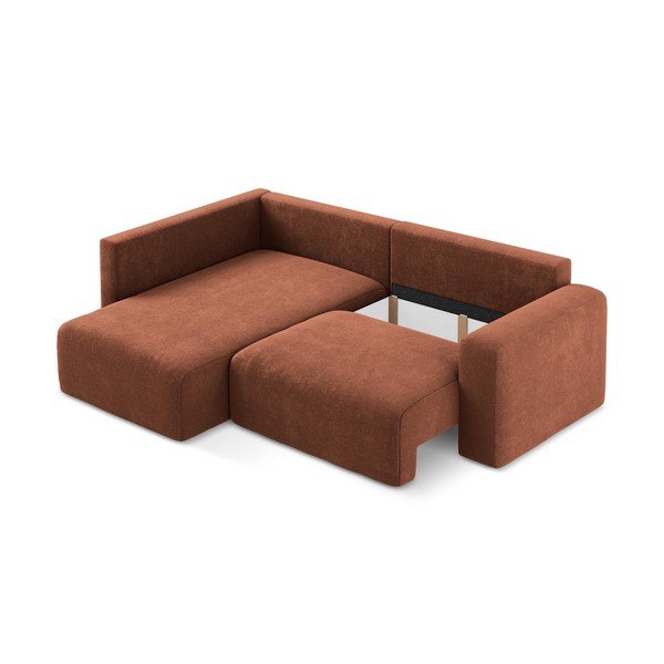 Žinylková rozkládací/s úložným prostorem rohová pohovka v terakotové barvě (levý roh/do L) Kona – Makamii-image-4